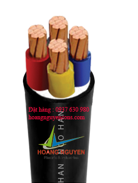 Cáp điện lực 4 ruột đồng, cách điện PVC, vỏ bảo vệ PVC. Giáp 1 lớp sợi thép(CVV/AWA-(3+1R)-0.6/1kV